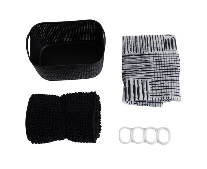 Bademåtte, forhæng og kurv - REN